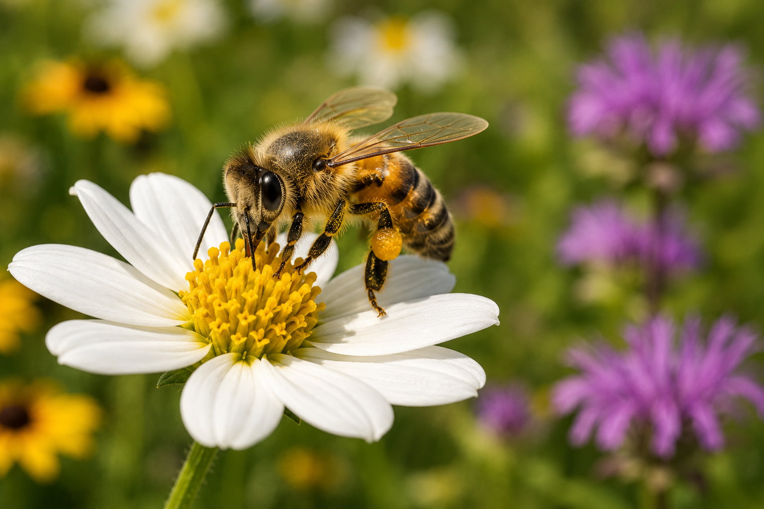 Honey bee gathering nectar from a flower
